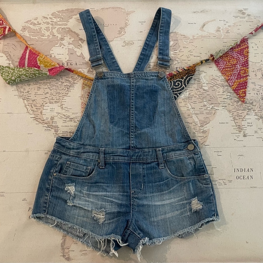 Blank NYC Celebrity Favorite Bunch of Five Jean Denim Short Overalls Size 26 - Picture 2 of 12